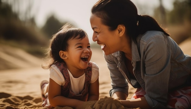 Moeder en kind hebben plezier en lachen samen met een speelse activiteit Moederdag Generatieve AI