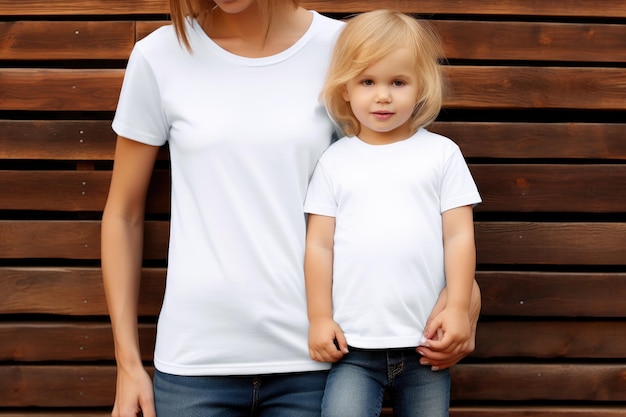 Foto moeder en kind in witte t-shirts