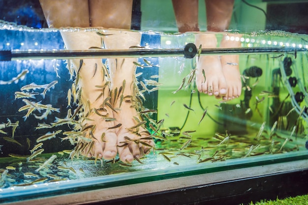 Moeder en zoon in de fish spa