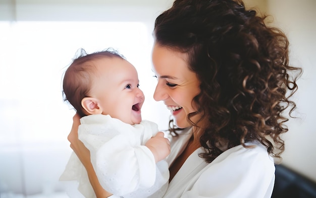 moeder gelukkig met haar lachende baby