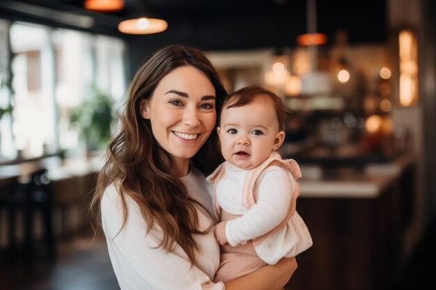 moeder houdt haar baby vast en glimlacht naar je baby