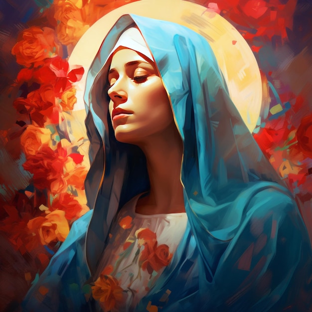Moeder Mary Een digitaal schilderij van de moeder van Christus