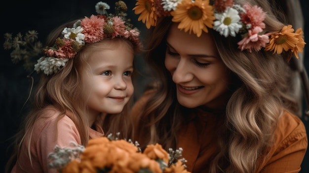 Moeder met bloemen van dochter