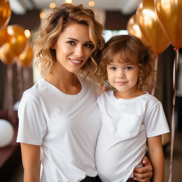 Foto moeder met kleine dochter in witte kleren gegenereerd door ai