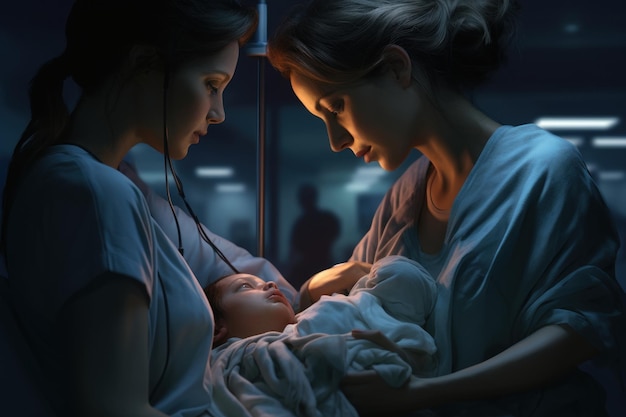 Moeder met pasgeborene in het ziekenhuis