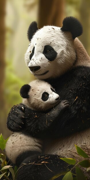 Foto moeder panda en baby