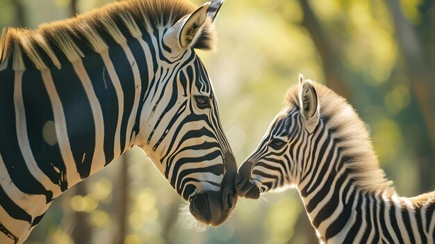 Moeder zebra met veulen in een zacht moment dieren in het wild gevangen in natuurlijke habitat strepen en genegenheid in de natuur perfect voor educatieve inhoud AI