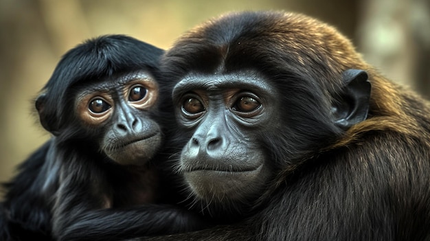 Moederaapjes zorgen voor babyaapjes Een schattig aapje met moederaapje in de jungle