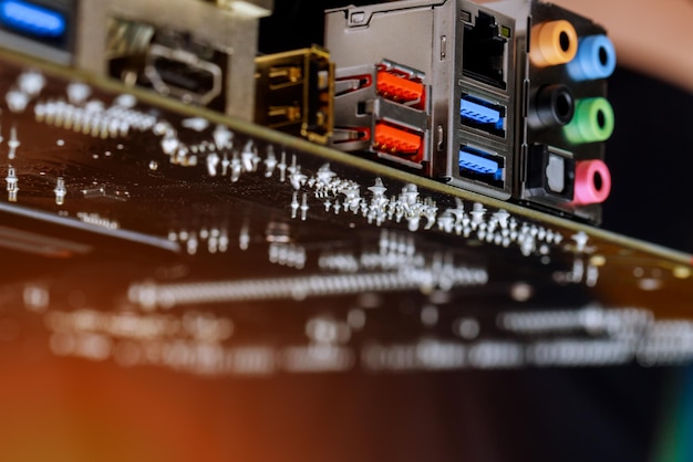 Moederbord computer achtergrond met power connector socket engineer plug in cpu