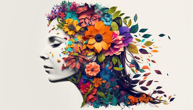 Moederdag illustratie van vrouw gemaakt met bloemen Generatieve ai