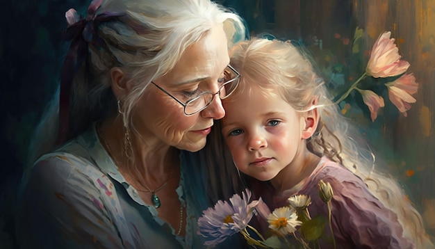 Foto moederdag mooie schilderij achtergrond van moeder en haar kind