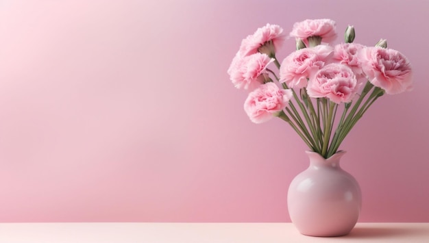 Moederdag Roze bloemen in een vaas op een roze achtergrond