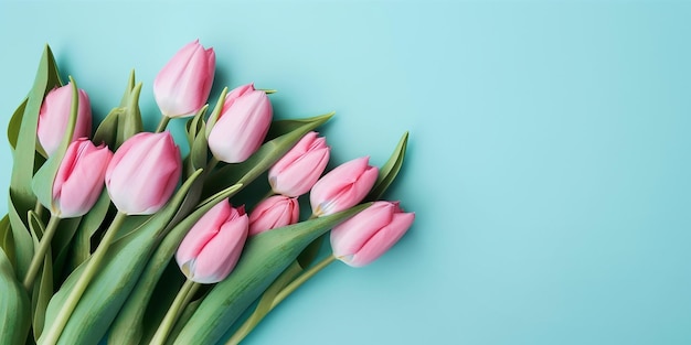 Moederdag Valentijnsdag achtergrondconcept met AI gegenereerde roze tulp bloemen Generatieve AI