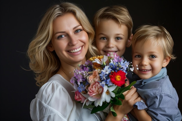 Moederdagconcept met kinderen en moeder