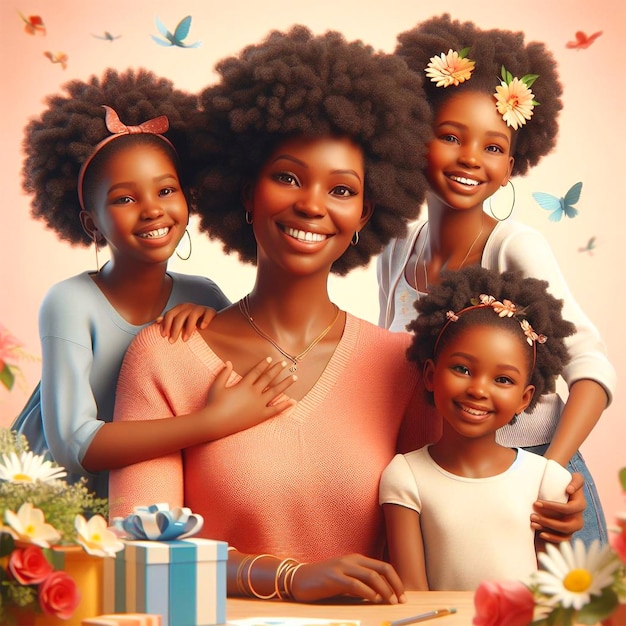 Moedersdag achtergrond met moeder en dochter met bloem Gelukkige moedersdagviering