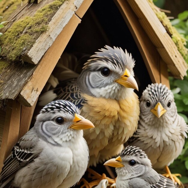 Moedervogel met haar baby's