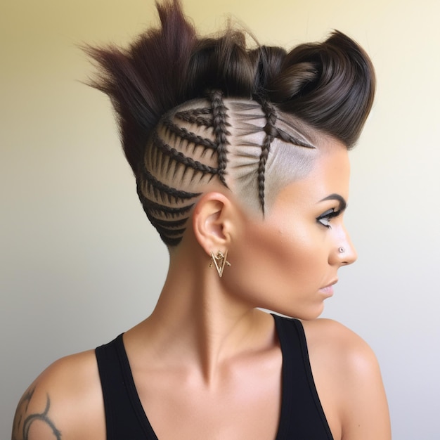 Photo mohawkinspired updo with braided shaved sides