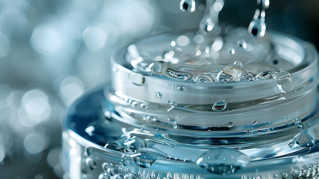 Photo moisturizer jar with cascading water droplets symbolizing fresh and rejuvenated skin
