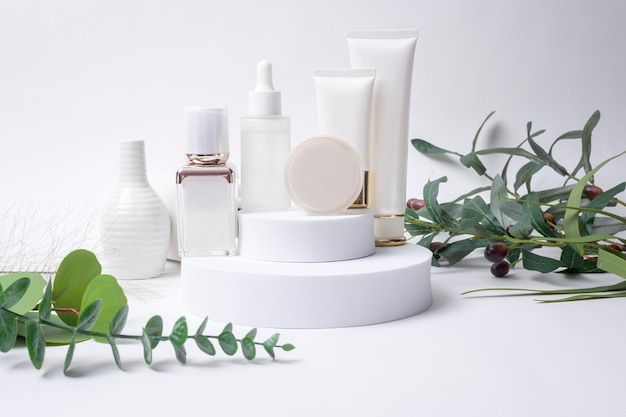 Moisturizing cream bottle over leaf background studio packing and skincare beauty conceptx9