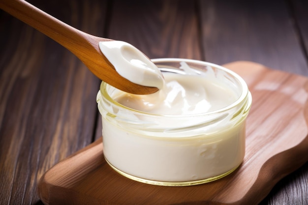 Moisturizing cream smeared on a wooden spoon