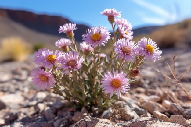 Mojave aster flowers swaying in gentle breeze created with generative ai