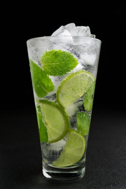 Mojito alcoholic cocktail on a black