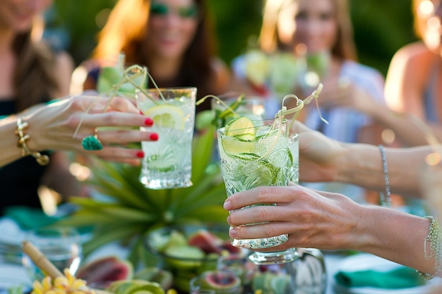 Photo a mojito being enjoyed at a tropical garden party