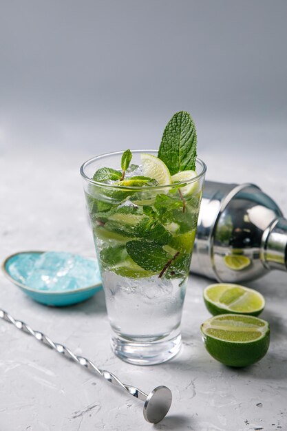 Mojito cocktail and bartender accessories