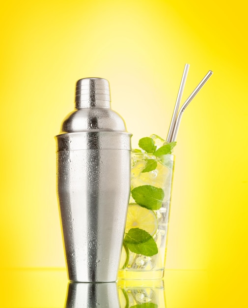 Mojito cocktail and cocktail shaker