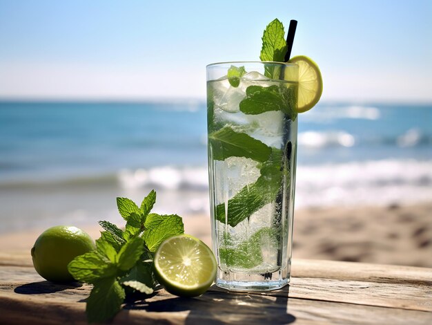 Foto mojito cocktail de ultieme verfrissing aan het strand ai generatie