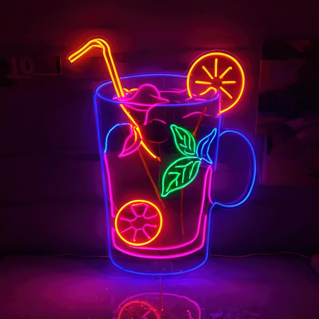 Photo mojito cocktail drink neon sign bright electric light signage