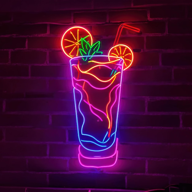 Foto segno al neon di una bevanda al cocktail mojito segnale luminoso a luce elettrica