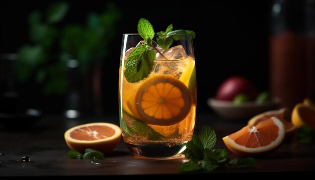 Mojito-cocktail met verse citrus en muntblaadjes gegenereerd door AI