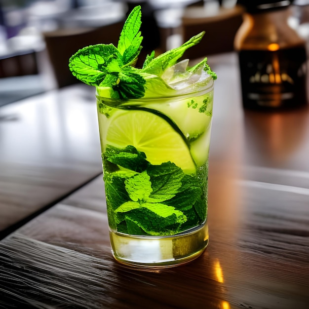 Foto un cocktail mojito sul tavolo del ristorante.