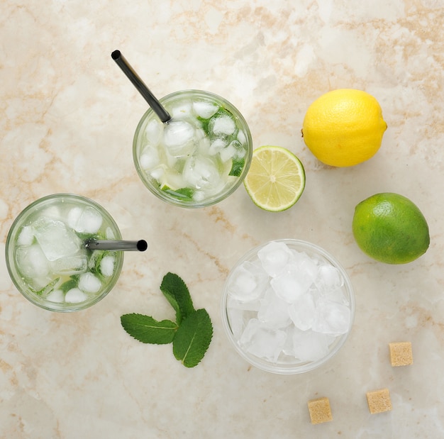 Mojito cocktail with ice and lime