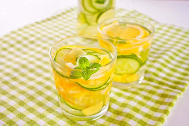 Mojito cocktail with lemon and mint, cold refreshing drink