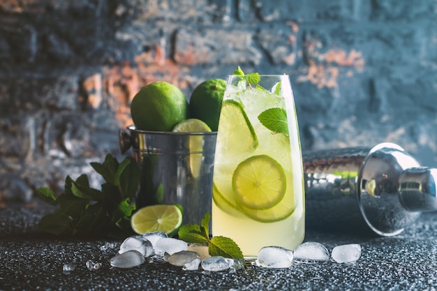 Mojito cocktail with lime and mint