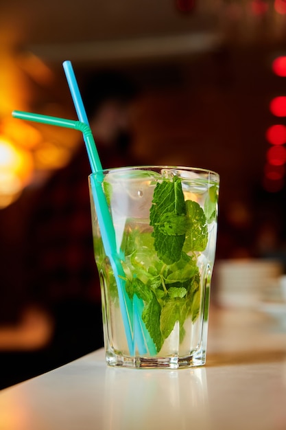 Mojito cocktail with mint, ice and lime