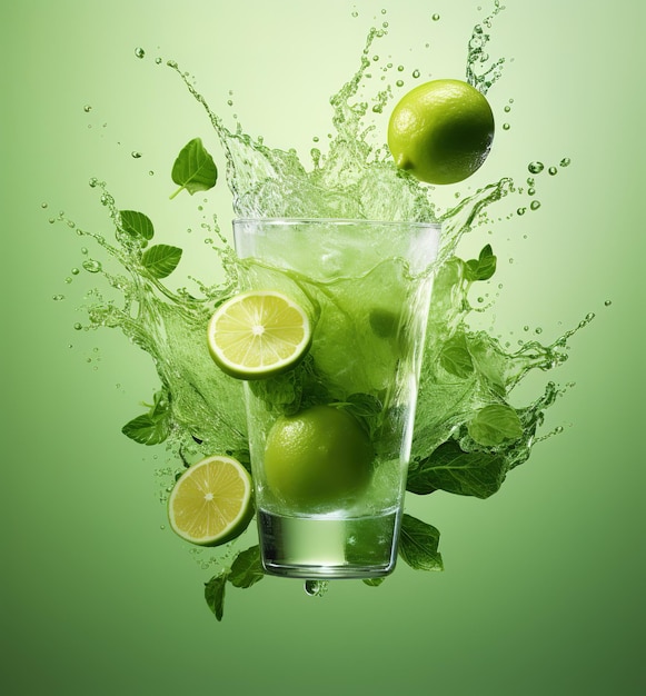 Mojito cocktail with splashes and ice