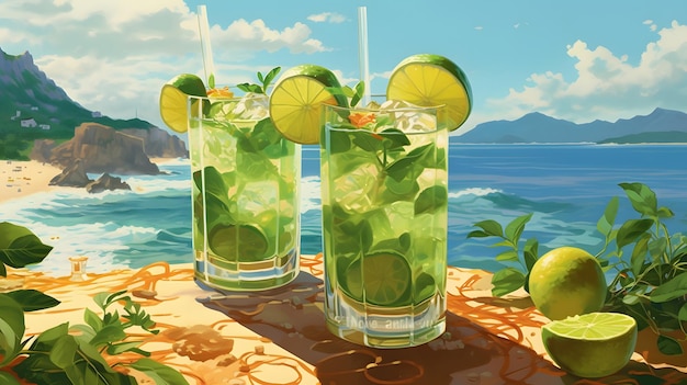 Mojito drinks on the beach AI Generated