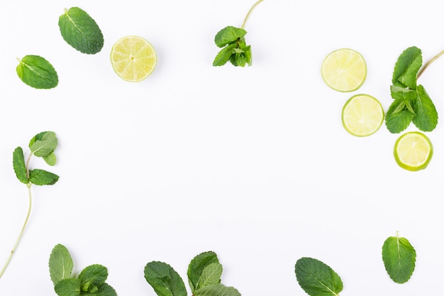 Mojito ingredients on white