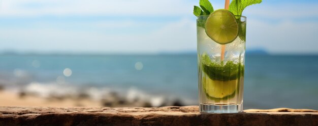 Mojito lange rum drank met vers munt limoensap op het strand Generatieve ai