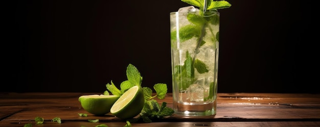 Mojito long rum drink with fresh mint lime juice on the beach Generative ai