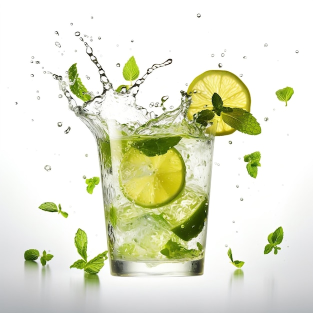 Mojito splashing out from the glass Refreshing summer drink thirst quencher AI Generated