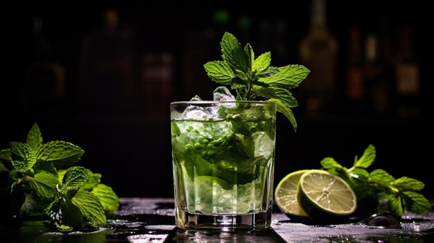 Mojito with fresh mint in a glass