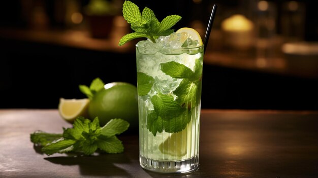 Mojito with fresh mint in a glass