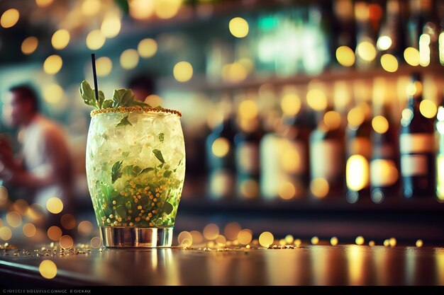 Mojitococktail op de achtergrond van de bar Neuraal netwerk AI gegenereerd