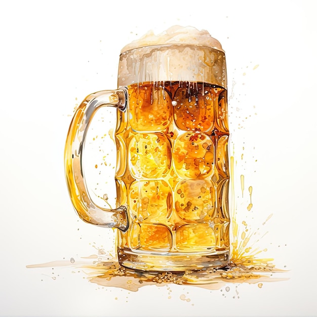 Mok bier aquarel illustratie op witte achtergrond