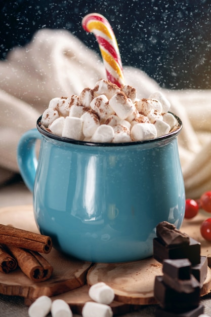 Mok warme chocolademelk met marshmallow