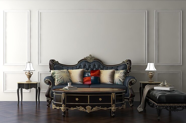 Mokcup room in classic luxury interior room with classic furniture and white classic molding wall